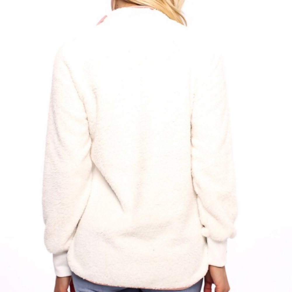 Blush Pink & Ivory Side Snap Fleece Pullover - Picture 4 of 5